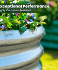 Close-up of Two Pack Raised Garden Beds, 8 By 4 By 1 Foot, Galvanized Oval Metal Planter Boxes For Outdoor Use with flowers