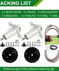 46 Inch Mower Deck Rebuild Kit Go To Husqvarna Models 2246LS 2346XLS YTA22V46 YTH20K46 YTH224T YTH22V46 YTH18K46 YTH22V46XLS With Spindle 187292 Pulley 195945 And Belt 532405143 showing components