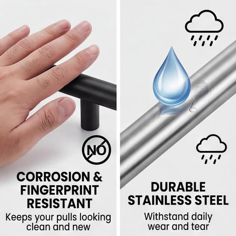 10 Piece Matte Black Stainless Steel Cabinet Handles for Kitchen Cabinets and Drawer Pulls, 5 Inch Long showing durability and design.