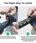 Installation of Cruise Throttle Assist for 22mm handlebars on a motorcycle throttle grip, showing correct positioning.