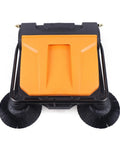 Top view of 26 8 Inch Manual Walk Behind Floor Sweeper With 4 Gallon Waste Bin Built Like A Tank For Warehouse Garage Driveway.