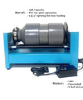 Electric Tumbler Kit for Polishing Stones, 15Lb Single Barrel Polisher with PVC barrel and motor shown on blue base
