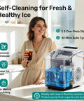 Compact Countertop Ice Maker With Self Cleaning Design And Rapid Cube Batch Output Built Straight For Your Kitchen Or Patio Portable Setup Featuring A Sturdy Carry Handle For Zero Fuss Transport And Ready When You Are Chill Sessions with glass of ice tea