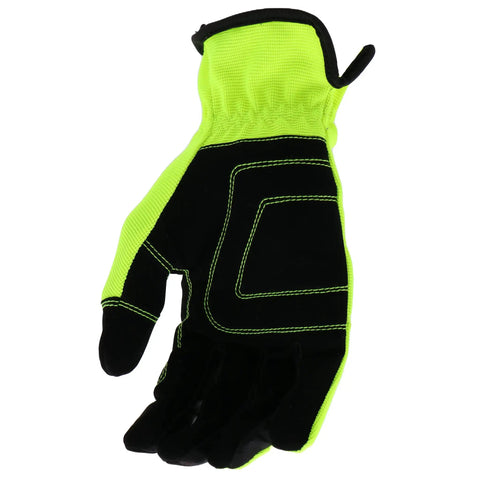 High Visibility Dexterity Work Gloves With Synthetic Leather Palm, Knuckle Guard, Spandex Backing, Abrasion Resistant, Green, Large
