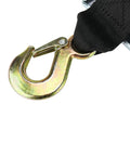 Close-up of hook on 600 Lb Heavy Duty Hand Winch With 6m Rope And 2 Inch Polyester Strap, 3:1 Gear, beefy steel construction for towing