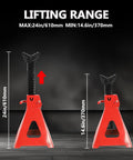 6 Ton Heavy Duty Automotive Jack Stands Pair For Garages And Shops, Steel Car Lifting Stands With Adjustable Height, Red