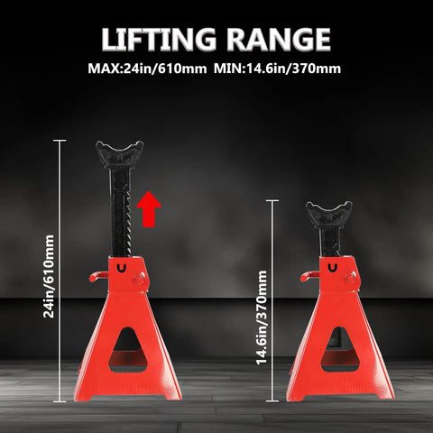 6 Ton Heavy Duty Automotive Jack Stands Pair For Garages And Shops, Steel Car Lifting Stands With Adjustable Height, Red