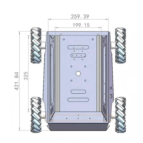 Top view of Heavy Duty 80kg Load Metal Car Chassis With 152mm Mecanum Wheel Trolley Omnidirectional Mobile Robot Kit.