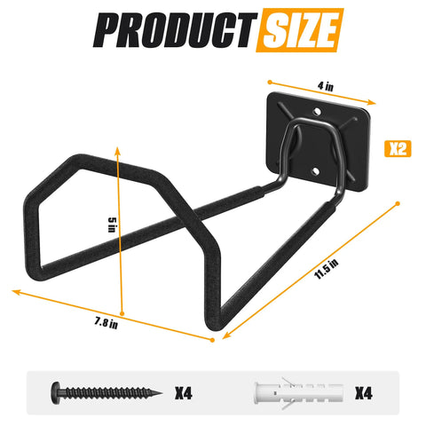 Badass Heavy Duty Garage Storage Hooks, Rock Solid Wall Mount Tool Organizer Rack With Dual Arm Design and Non Slip Rubber Sleeves dimensions and installation parts.