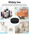 360 Degree Rotating Display Stand With Motorized Spinning Platform for photography showcasing cosmetics, bags, and toys.