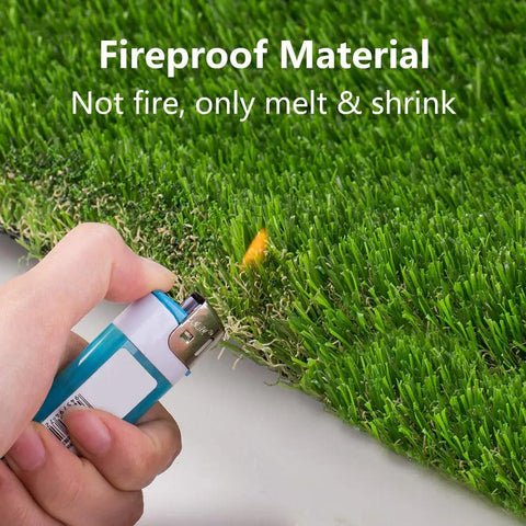 Artificial Dog Grass Mat For Potty Training And Outdoor Patio Turf Rug With Drainage Easy To Clean Replacement Grass Pad Pet Safe And Durable Fits 39.4 By 31.5 Inches Perfect For Wet Or Muddy Areas Quick Dry Simple To Install Anywhere In Your Yard Or being tested with a lighter for fire resistance