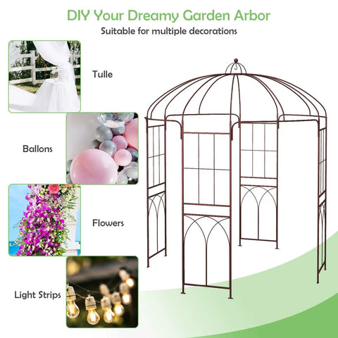 Birdcage Style Garden Arbor With Heavy Duty Metal Frame And Four Climbing Trellises Outdoor Gazebo Pergola Arch For Climbing Plants Wedding And Party Decor Garden Pavilion