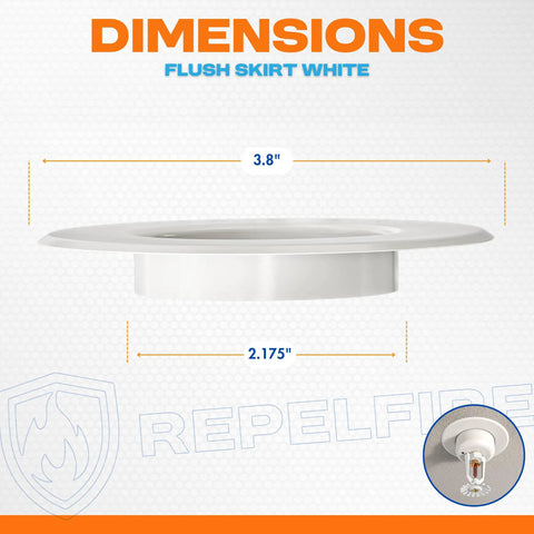 Top Quality White Fire Sprinkler Escutcheon Skirt With A Polished Flush Design dimensions 3.8 inches wide and 2.175 inches high