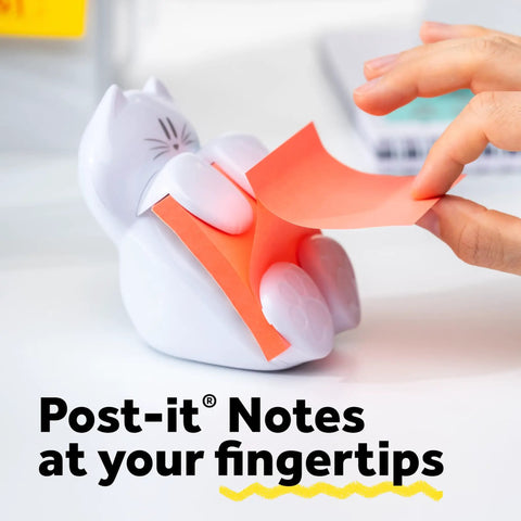 Cat Themed Pop Up Sticky Note Dispenser With 3x3 Pink Notes 45 Sheets Easy Refill Cute Desk Organizer For Home Office Or Classroom A Fun Way To Keep Notes Neat And Alerts On Point being used on a desk.