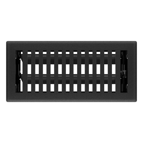 Montezuma 4 By 10 Inch Decorative Floor Register 5 Pack in Black Iron showing steel faceplate and rust proof damper body