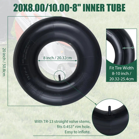 Two Pack 20X8.00/10.00-8 Inner Tubes With TR-13 Valve Stem for lawn mowers, tractors, wheelbarrows, ATVs, go-karts, and more