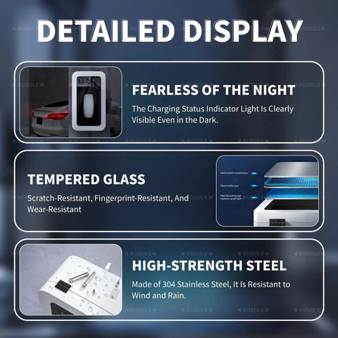 Tough As Nails Wall Mount Charging Station Box displaying tempered glass and stainless steel detailing for secure cable organization.