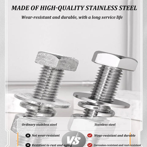 Rock Solid 50 Piece 304 Stainless Steel Hex Bolt And Nut Kit M16 Metric Thread 110 To 150 Millimeter showing high-quality M16 bolts and nuts.