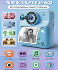 Kids Instant Print Camera With Carrying Case And 32GB SD Card, Selfie Ready Digital Toy For Ages 3 To 12, Five Color Printing Red Blue Green Orange Black And White, Includes 6 Rolls Paper And Portable Gift For Christmas Or Birthday