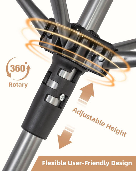 Close-up of Backyard Game Changer Umbrella Clothesline adjustable height mechanism and rotary design for easy use.