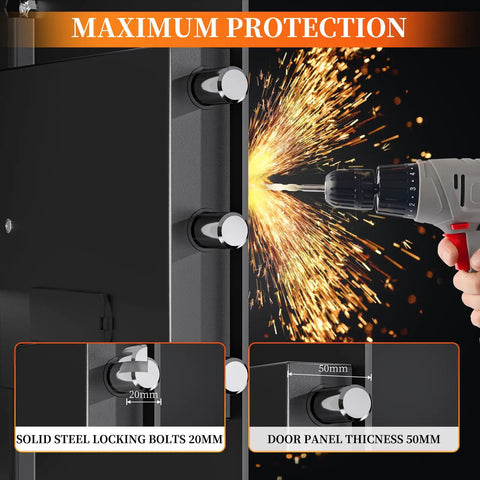 Drilling demonstration on Fireproof Home Safe Box 1.2 Cu Ft With Digital Keypad And Safety Key Lock Type C Port Smart Alarm System