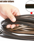 Smooth Out Your Backyard With This Top Shelf 120 Ft Wicker Repair Kit And Nifty Gradient Dark Brown Synthetic Rattan Strips For Quick Patio Furniture Fixes Without Any Major Hiccups Today, showing someone's hand holding mixed color synthetic rattan strips.