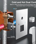 Cold and hot dual control valve of High Pressure 10 Inch Square Rain Shower System With Wall Mount Rain Head Hand Sprayer Rough In Valve Trim Kit Bathroom Mixer Shower Combo Durable Lead Free Construction And Corrosion Resistant Finish.