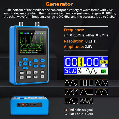 Dual Channel Handheld Digital Oscilloscope Kit With Two Point Eight Inch TFT Display 120 MHz Bandwidth 500 MSPS Sampling Vertical