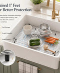 Heavy Duty Stainless Steel Kitchen Sink Grid Protector With Rear Drain Layout And Secure Hole Plug Fits Single Bowl Basins in a kitchen sink.