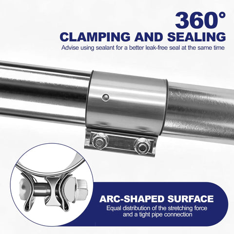 2.5 Inch Exhaust Clamp Sleeve Coupler for 2.5 Inch OD Exhaust Pipe Muffler Elbow and Tubing Beefy Butt Joint Connector