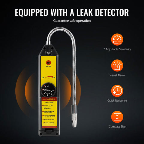 R1234yf Auto HVAC Vacuum Pump And Gauge Kit with 4.5 CFM Leak Detector featuring adjustable sensitivity and visual alarm