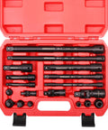 18 Piece Impact Socket Extension Set With Chrome Vanadium Steel Built Tough As Nails For High Torque And Impact Wrenches Includes Multiple Sizes Durable Pro Grade Performance red case