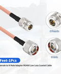 N Type Female To N Type Male RG400 Coax Cable Jumper Pro Grade 3Ft 50 Ohm Low Loss RF Cable with connectors close-up