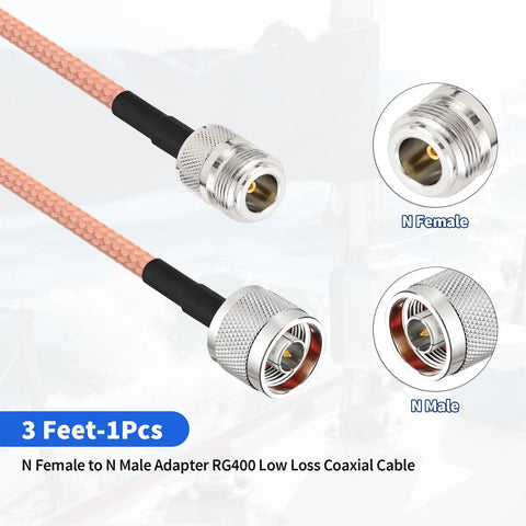 N Type Female To N Type Male RG400 Coax Cable Jumper Pro Grade 3Ft 50 Ohm Low Loss RF Cable with connectors close-up