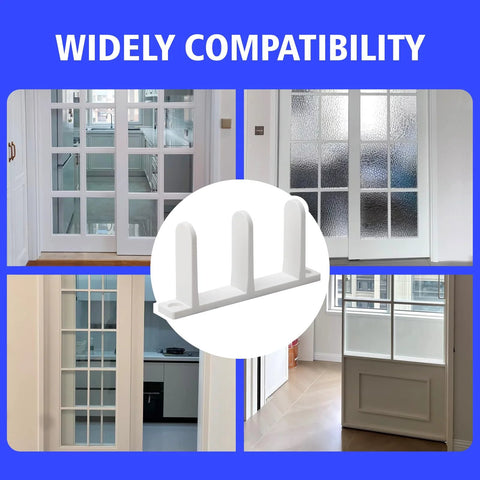 4 Pack Universal Sliding Door Bottom Guide In White ABS Floor Track with multiple door compatibility shown in collage