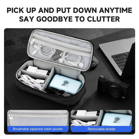 Waterproof Tech Organizer Pouch for Cables Chargers Earbuds and Phone Travel Ready All In One Carry Case with Removable Dividers