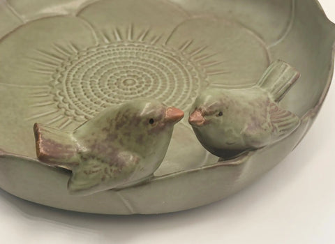10 Inch Shallow Ceramic Bird Bath Bowl For Outdoors Handmade Garden Bird Bath Water Dish Tabletop Balcony And Lawn Wildlife Waterer With Weather Resistant Glaze Anti Roll Over Safe For Birds To Drink And No Peeling Paint