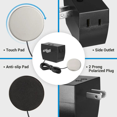 Touch Dimmer Switch With 3 Level Dimming, Easy Tap Pad Control For Dimmable LED CFL And Incandescent Bulbs, Inline Dimmer With 8 Ft Extension Cord, Anti Slip Pad, ETL Listed, Black