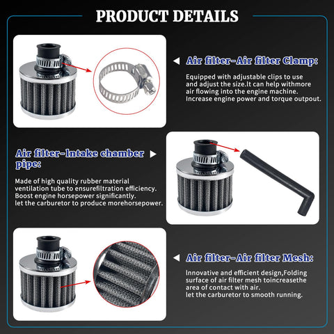 Diagram of 12mm Air Filter Upgrade For 212cc 196cc Engines And Honda GX160 GX200 168F Power Units with detailed parts