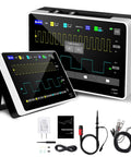 Upgraded 1013D Plus 100X Probe Portable Digital Oscilloscope with 7 Inch TFT Touch Screen showing waveforms, accessories included