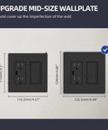 Two Gang Screwless Wall Plate Cover Matte Black Mid Size Thermoplastic Faceplate Unbreakable UL Listed comparison image.