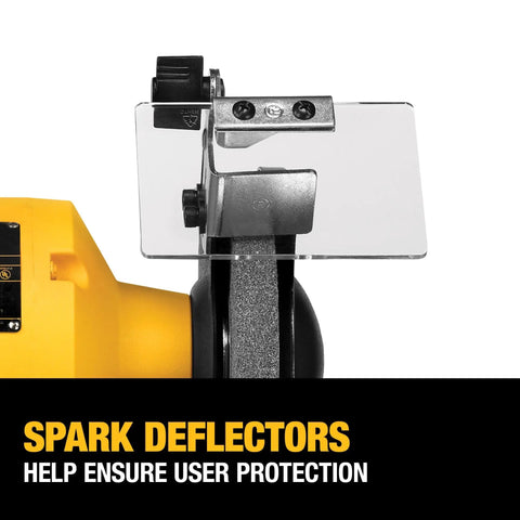 8 Inch Bench Grinder With Three Quarter HP Induction Motor, 3600 RPM, Rugged Cast Iron Base showing spark deflectors