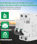 2-Pole 250V DC Miniature Circuit Breaker for Solar Systems with DIN Rail Mount, C65H-DC, 32A, front view with features