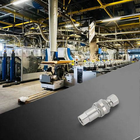 Heavy Duty Carbon Steel Hydraulic Quick Connect Coupler M14x1.5 Female Thread High Pressure Steel Ball Locking Self Closing Stops Leaks Knuckle Tight Thread Under Heavy Industrial Vibration Rock Solid Long Life Handles The Hammer On Big Machines. on factory floor