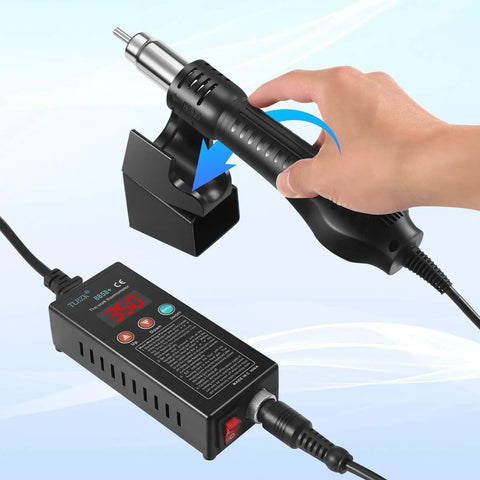 Hand using Portable Hot Air Soldering Station For SMD Rework Digital Display Heat Gun With Adjustable 100 To 500 C Temperature