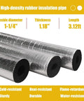 Self Seal Rubber Pipe Wrap Insulation With Aluminum Foil Layer, Fire Retardant Foam Tubing, 1.25 in diameter, 1.18 in thick