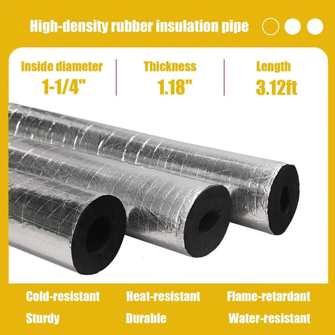 Self Seal Rubber Pipe Wrap Insulation With Aluminum Foil Layer, Fire Retardant Foam Tubing, 1.25 in diameter, 1.18 in thick