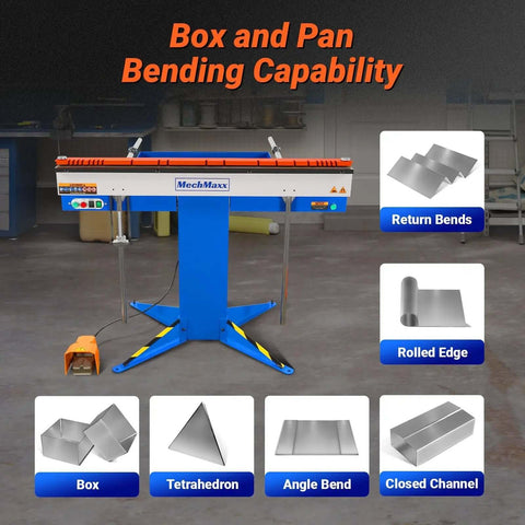 Industrial Magnetic Pan And Box Sheet Metal Brake For 20 Gauge Capacity showing box and pan bending capability.