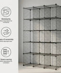 20 Grid Wire Mesh Storage Organizer With Interlocking Cube Panels For Tool Sorting Gear Tidy And Closet Makeovers Black Rack displayed in corner.