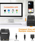 Direct Thermal Label Printer 2 Inch Wide For Barcode Stickers And QR Codes displayed with computer and smartphone for easy setup.